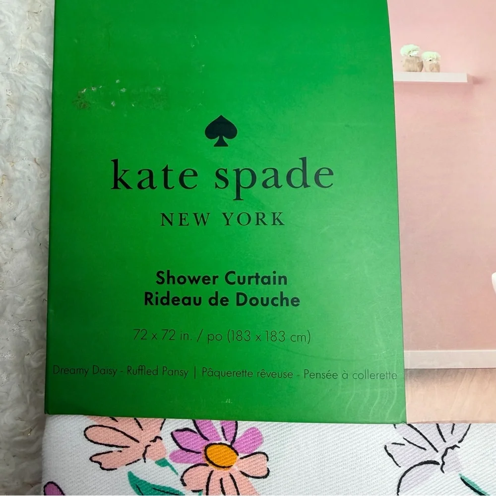 Kate Spade New York Dreamy Daisy floral pink and Green Shower Curtain